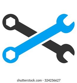 Wrenches vector icon. Style is bicolor flat symbol, blue and gray colors, rounded angles, white background.