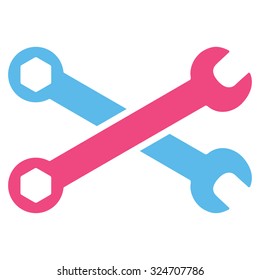 Wrenches vector icon. Style is bicolor flat symbol, pink and blue colors, rounded angles, white background.