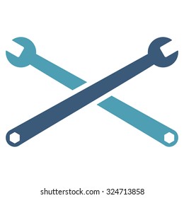 Wrenches vector icon. Style is bicolor flat symbol, cyan and blue colors, rounded angles, white background.
