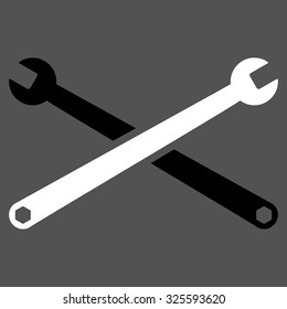 Wrenches vector icon. Style is bicolor flat symbol, black and white colors, rounded angles, gray background.
