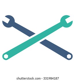 Wrenches vector icon. Style is bicolor flat symbol, cobalt and cyan colors, rounded angles, white background.