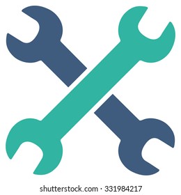 Wrenches vector icon. Style is bicolor flat symbol, cobalt and cyan colors, rounded angles, white background.