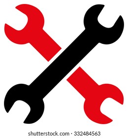 Wrenches vector icon. Style is bicolor flat symbol, intensive red and black colors, rounded angles, white background.