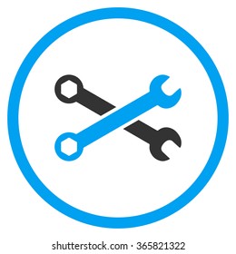 Wrenches vector icon. Style is bicolor flat circled symbol, blue and gray colors, rounded angles, white background.