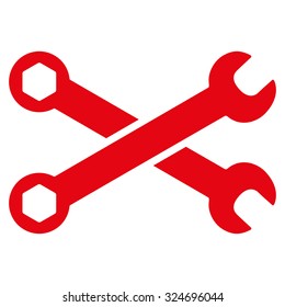 Wrenches vector icon. Style is flat symbol, red color, rounded angles, white background.
