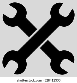 Wrenches vector icon. Style is flat symbol, black color, rounded angles, light gray background.