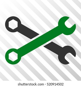 Wrenches vector pictogram. Illustration style is flat iconic bicolor green and gray symbol on a hatched transparent background.