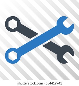 Wrenches vector pictograph. Illustration style is flat iconic bicolor smooth blue symbol on a hatched transparent background.