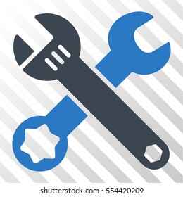 Wrenches vector pictograph. Illustration style is flat iconic bicolor smooth blue symbol on a hatched transparent background.