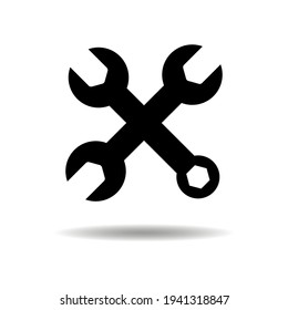 Wrenches vector set. Set of trendy black crossed wrenches in flat style isolated on white background. Concept set of wrench icons for repair, mending, refurbishment. Vector illustration.