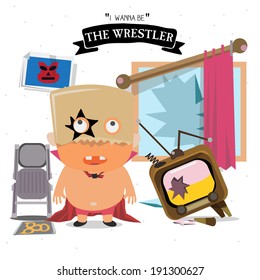 Wrester kid character - vector illustration