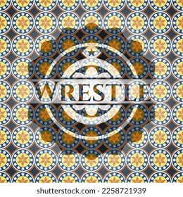 Wrestle arabic badge. Arabesque decoration. 