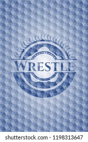 Wrestle blue emblem with geometric pattern.