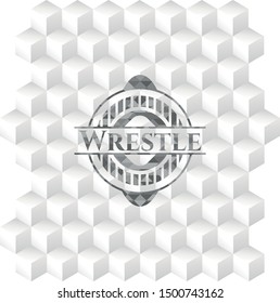 Wrestle grey emblem. Vintage with geometric cube white background