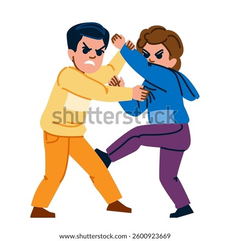 wrestle kid boy fight  vector.  scuffle clash, brawl dispute, tussle altercation wrestle kid boy fight character. people flat cartoon illustration