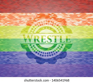 Wrestle lgbt colors emblem. Vector Illustration. Mosaic.