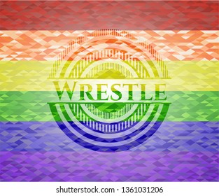 Wrestle on mosaic background with the colors of the LGBT flag