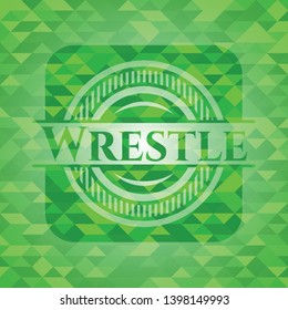 Wrestle realistic green emblem. Mosaic background. Vector Illustration. Detailed.