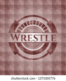 Wrestle red badge with geometric background. Seamless.