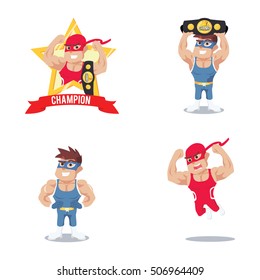 wrestler cartoon set illustration design