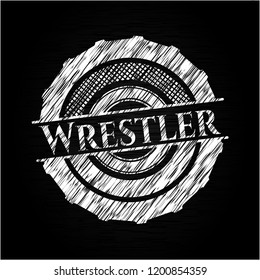 Wrestler chalkboard emblem written on a blackboard