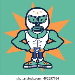 wrestler fighter vector illustration with green background and white mack