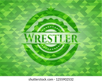 Wrestler green emblem with mosaic ecological style background