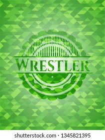 Wrestler green emblem with mosaic ecological style background