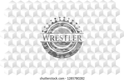 Wrestler grey emblem with cube white background