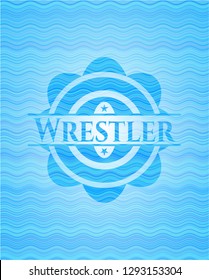 Wrestler light blue water style badge.