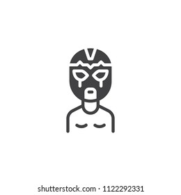 Wrestler man in wrestling mask vector icon. filled flat sign for mobile concept and web design. athlete portrait simple solid icon. Symbol, logo illustration. Pixel perfect vector graphics