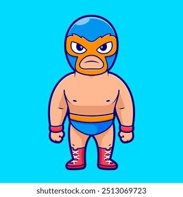 Wrestler With Mask Cartoon Vector Icon Illustration. People Sport Icon Concept Isolated Premium Vector. Flat Cartoon Style