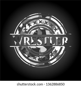 Wrestler on grey camouflaged texture