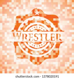 Wrestler orange mosaic emblem with background