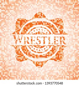 Wrestler orange mosaic emblem with background