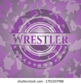 Wrestler pink and purple on camouflage pattern. Vector Illustration. Detailed.