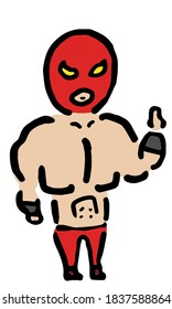 Wrestler pointing up : Hand drawn vector illustration like woodblock print