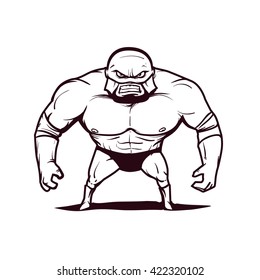 wrestler in pose, fighter,cartoon character, vector illustration