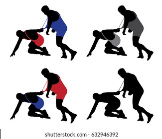 Wrestler pulling opponent's uniform