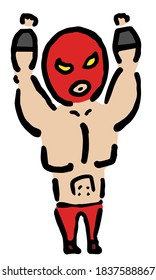 Wrestler raising hands : Hand drawn vector illustration like woodblock print