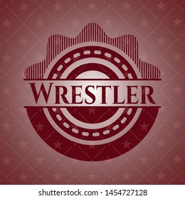 Wrestler red icon or emblem. Vector Illustration. Detailed.