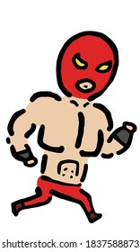 Wrestler running : Hand drawn vector illustration like woodblock print