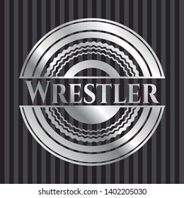 Wrestler silver emblem or badge. Vector Illustration. Mosaic.