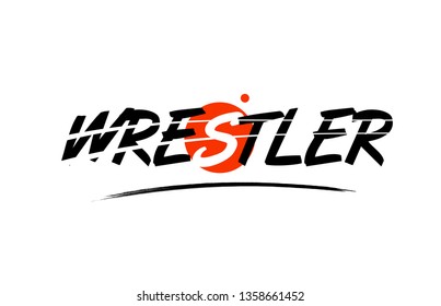 wrestler text word on white background with red circle suitable for card icon or typography logo design