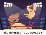Wrestlers fighting. Sport cartoon mortal background with combat characters luchadors vector mascots. Illustration of wrestler sport on ring, fighting mortal combat