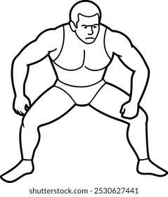 Lutadores delineiam atletas em luta livre, duelo, luta. Desenho de linha de esboço greco roman, freestyle, clássico wrestling line art ilustração vetor design.