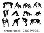 Wrestlers and referee silhouettes, Wrestler fighting