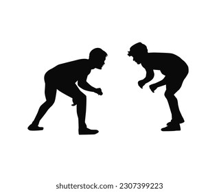 Wrestlers and referee silhouettes, Wrestler fighting