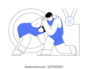 Wrestling abstract concept vector illustration. Pro training, buy equipment, wrestling gear, strong werestler, greco-roman, entertainment competition, professional fighter abstract metaphor.