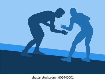 Wrestling active men fight action greek roman sport silhouette vector abstract background